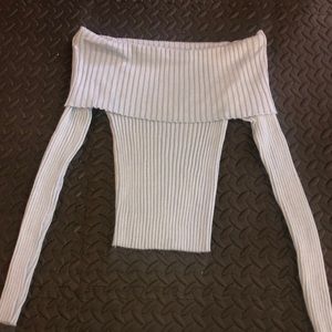 baby blue off-shoulder sweater